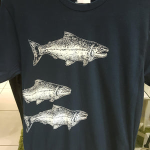 Adult SALMON(S) Navy Crew Neck Tee by Slow Loris