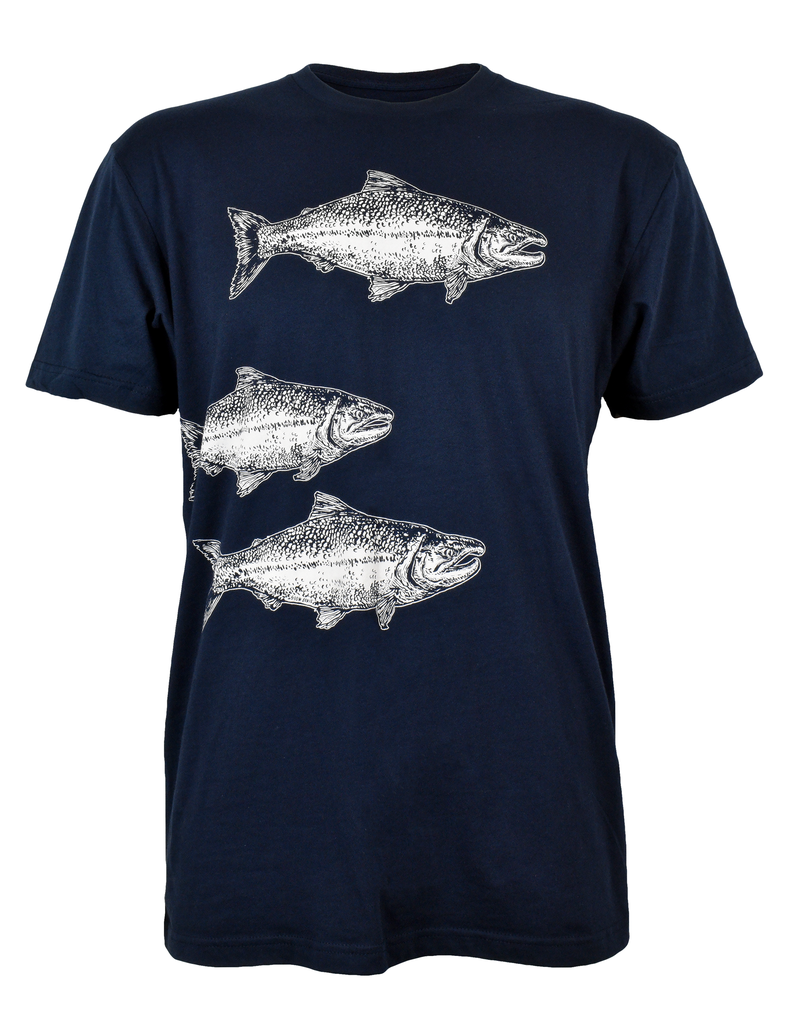 Adult SALMON(S) Navy Crew Neck Tee by Slow Loris