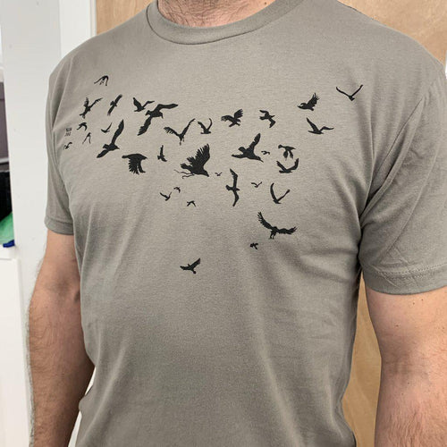 Adult Tee - Birds Gray by Slow Loris Studio