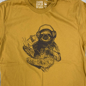 Adult SLOW JAMS SLOTH (SJ) Curry Crew Neck Tee by Slow Loris